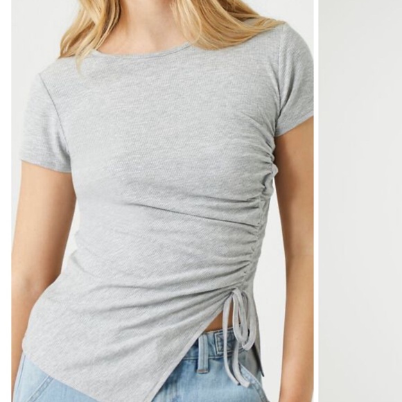 New with tags: Ruched Drawstring Ribbed Tee - Picture 2 of 4
